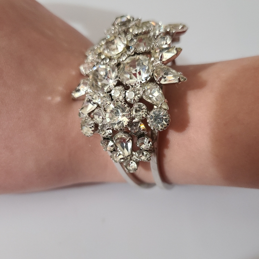 Vintage Juliana Rhinestone Bracelet Clamper Silver Delizza & Elster ESTATE Nice!